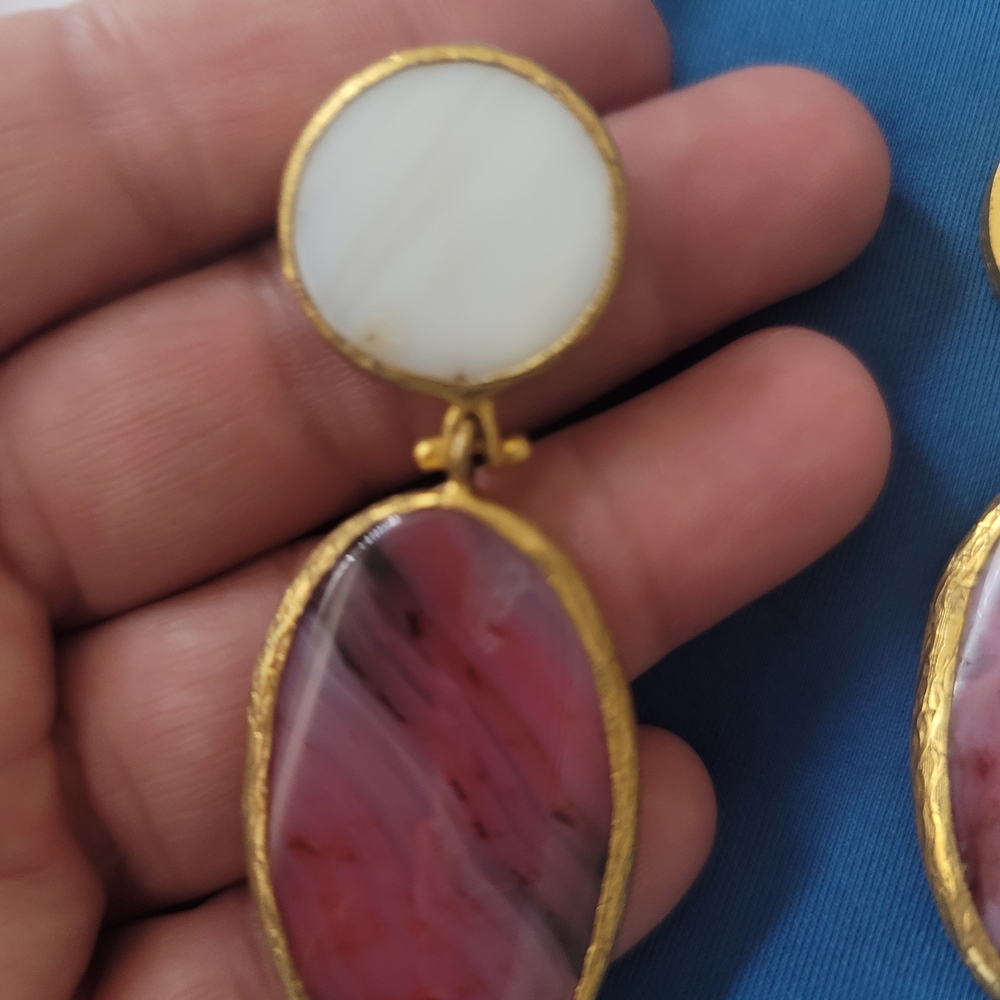 Elegant Gold and Pink Stone Earrings .... - Picture 3 of 6